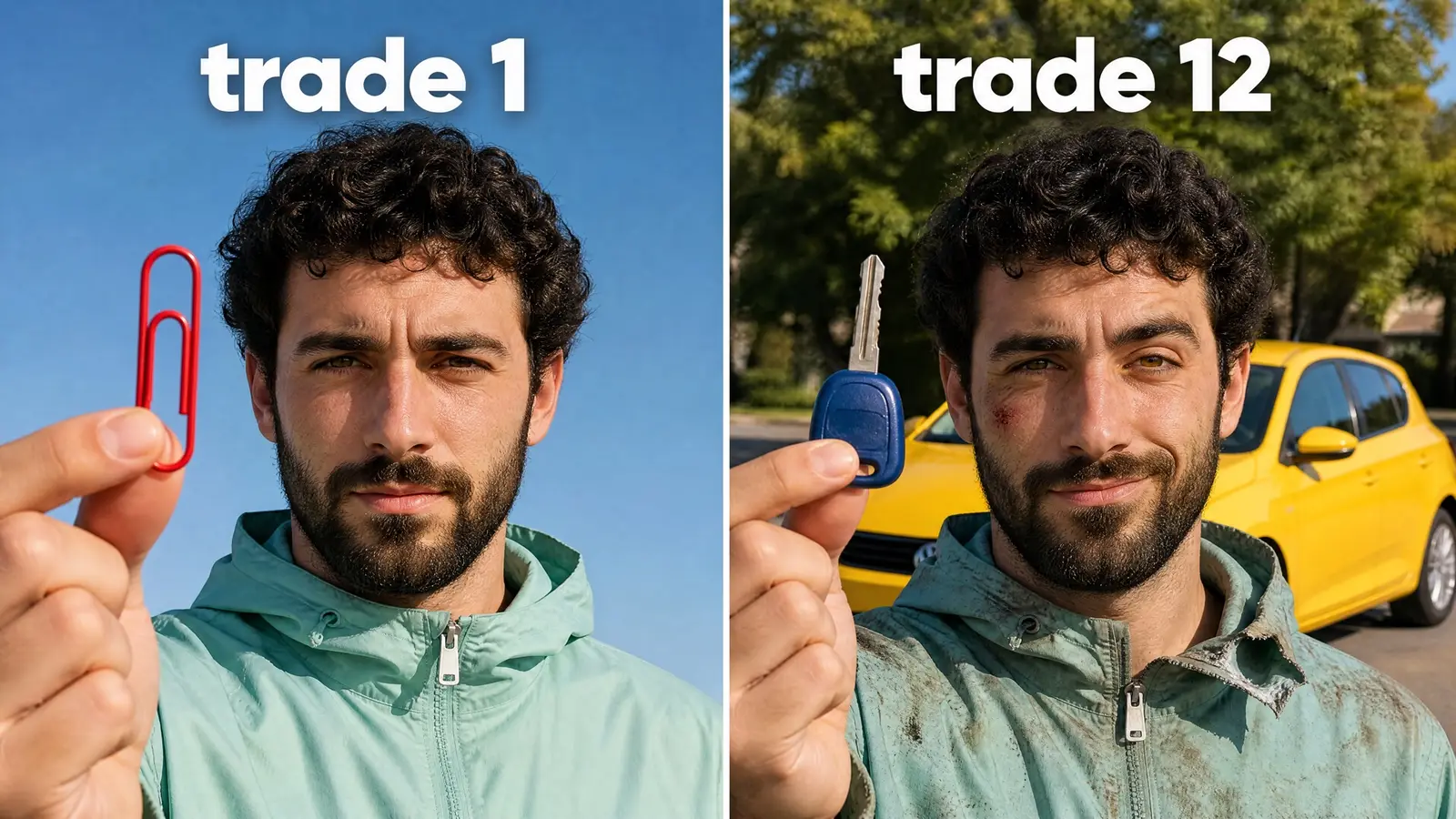Paperclip to car in 12 trades