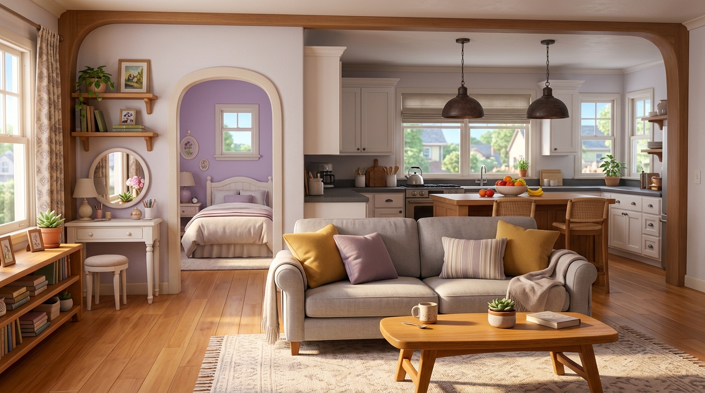 Living room and kitchen reference